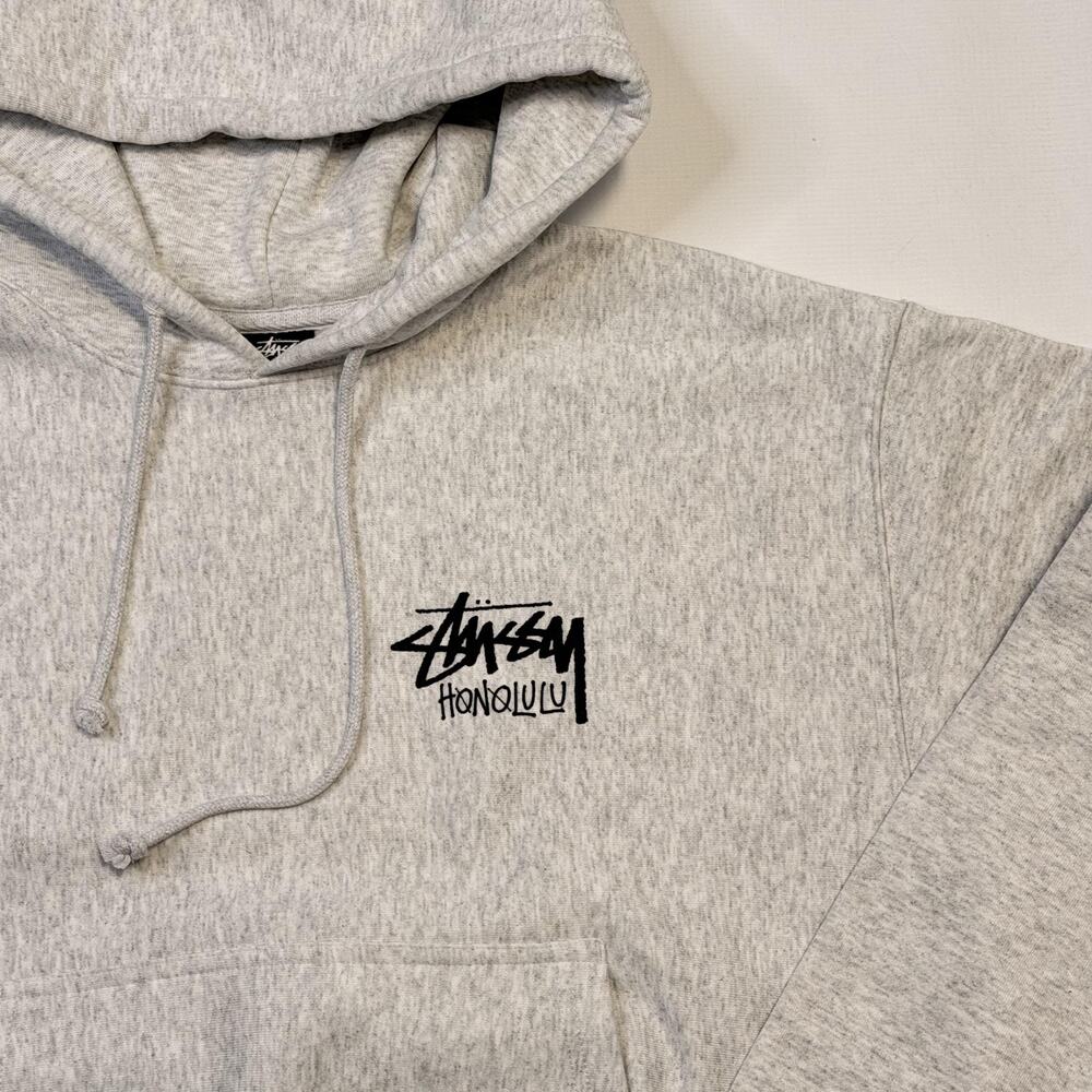 Stussy Hoodie Mens Medium Gray Stock Honolulu Pullover Fleece Sweatshirt Graphic - Picture 3 of 13